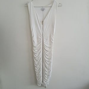 White BEBE gathered ruching dress